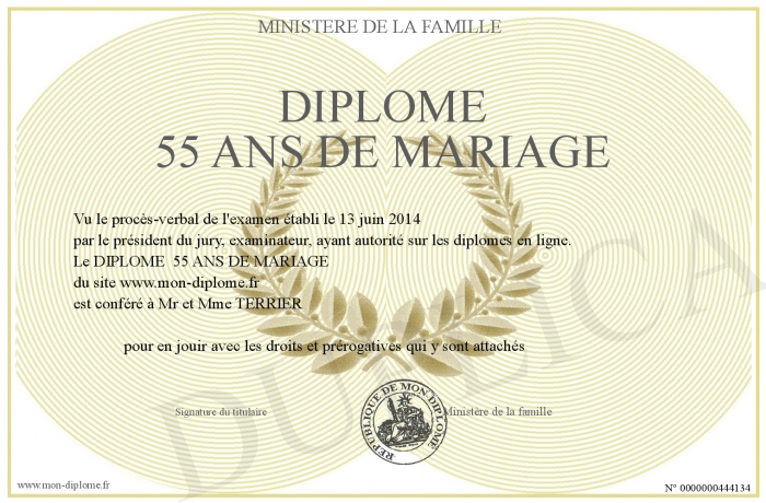 diplome 55 ans de mariage